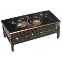 Table chinoise basse 2 tiroirs laque noire