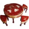 Table basse ronde chinoise 4 tabourets laque rouge