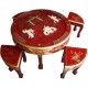 Table basse ronde chinoise 4 tabourets laque rouge