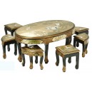 Table basse ovale chinoise laque d'or