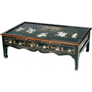 Table chinoise basse 6 tiroirs laque noire